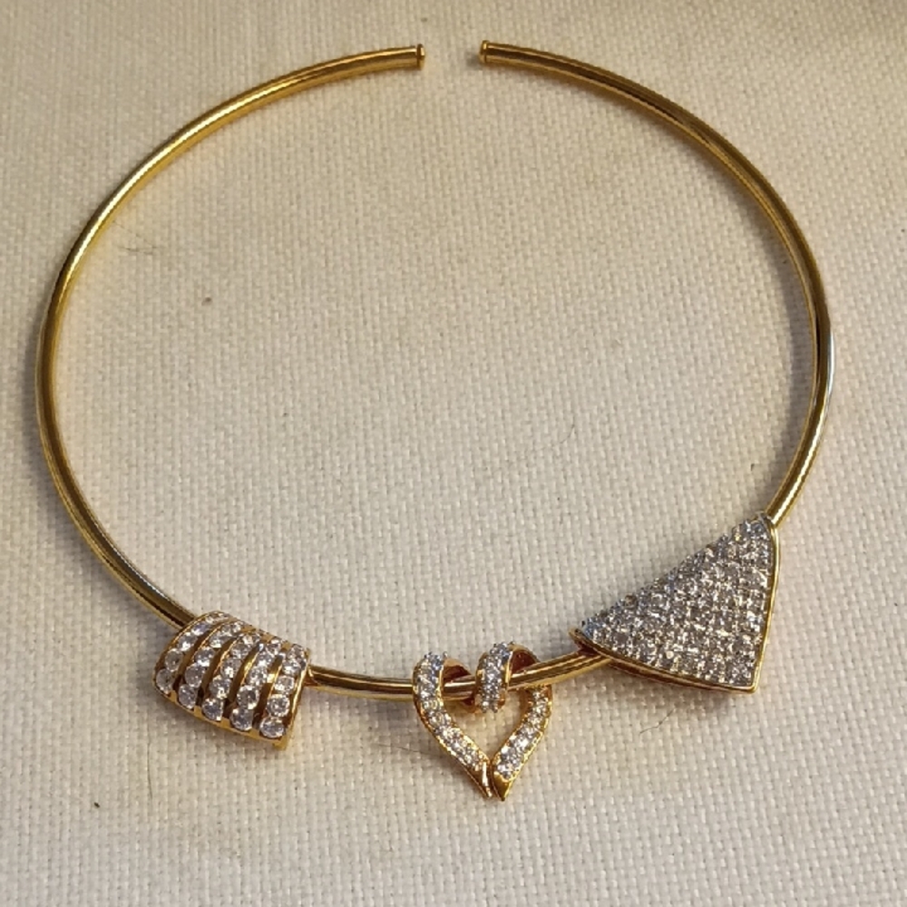 Technibond Gold-Tone Collar Necklace with Crystal Heart & Accents 925 Sterling
